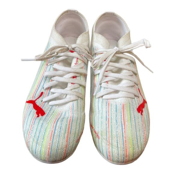 Puma Ultra White Mini Stripe Knit Softball Cleats Sneakers Girls Size 3.5C - Picture 2 of 11